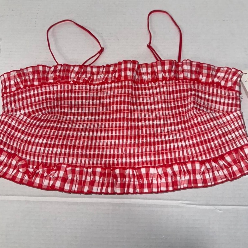 Colsie Red & White Checkered Ruffle Trim Crop Top  Size  XL Adjustable Straps